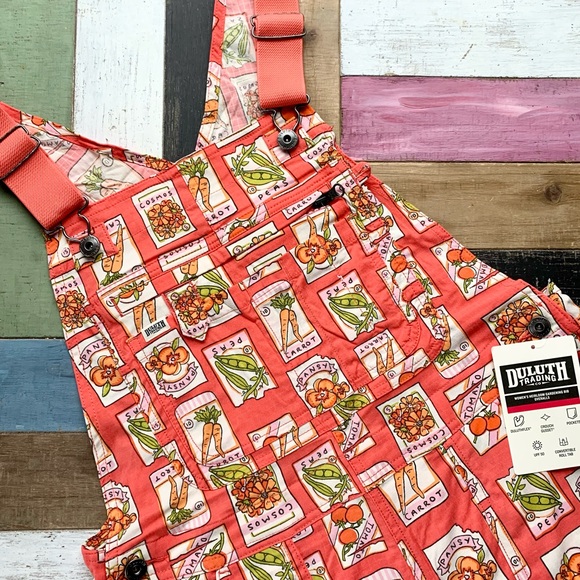 Duluth Trading Co Pants - NWT Duluth Small x35L Heirloom Gardening Bib Overalls Coral Seed Packets Farming